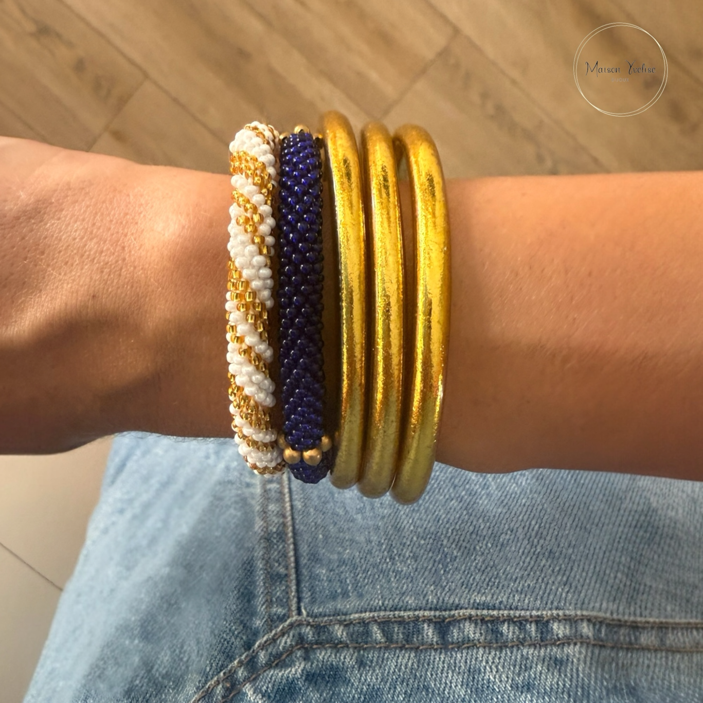 Bracelet Népalais Bleu Marine avec perles en Cuivre