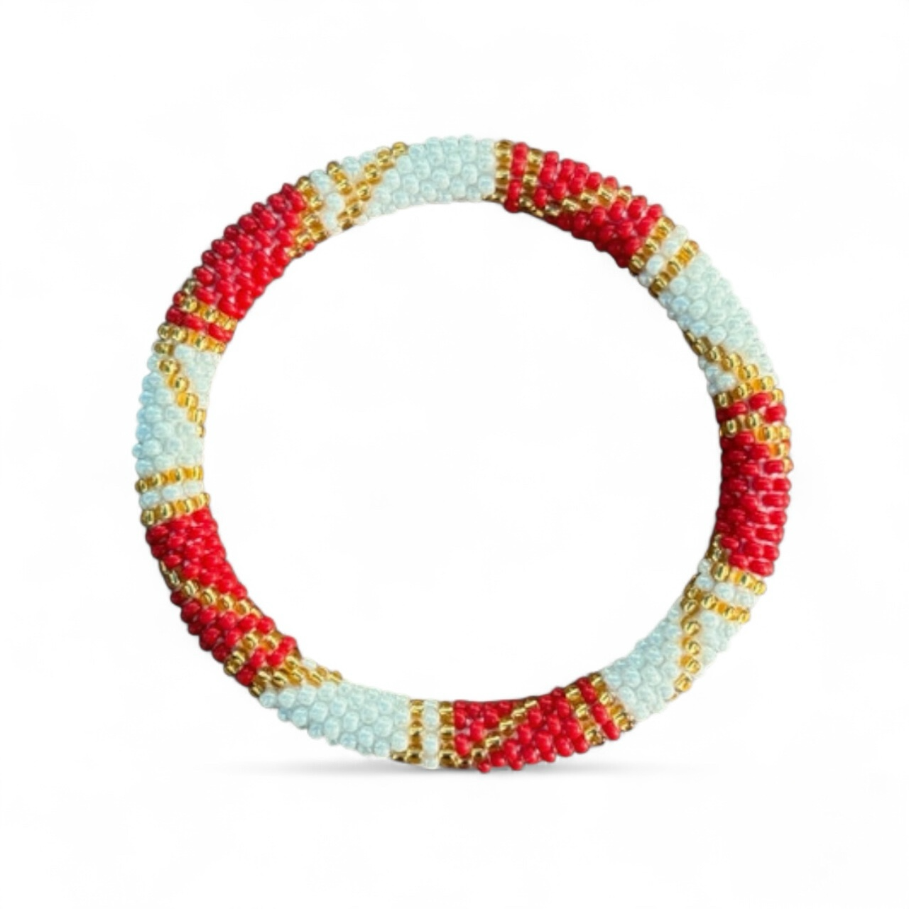 Bracelet Népalais rouge, blanc et doré
