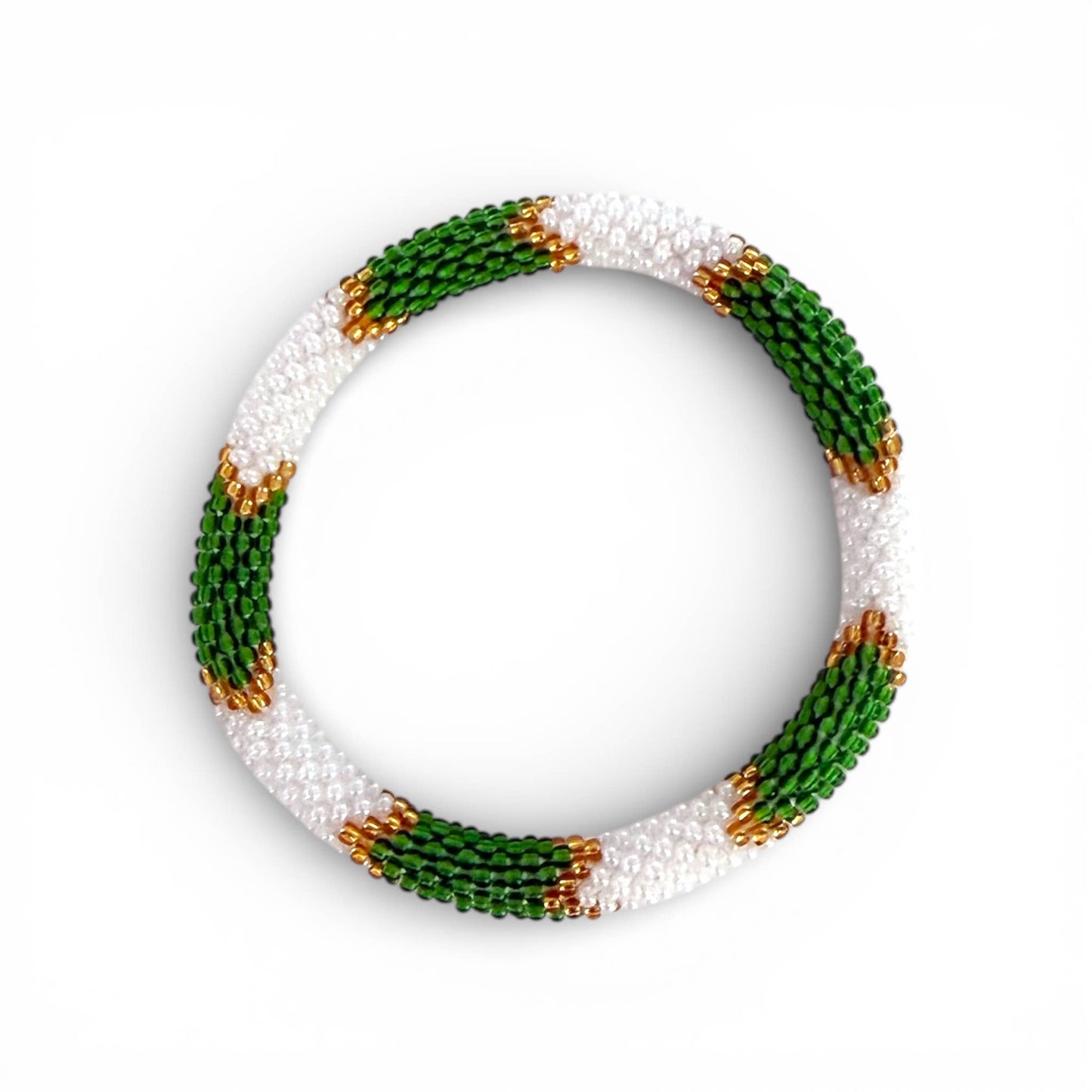 Bracelet Népalais Vert, blanc et doré