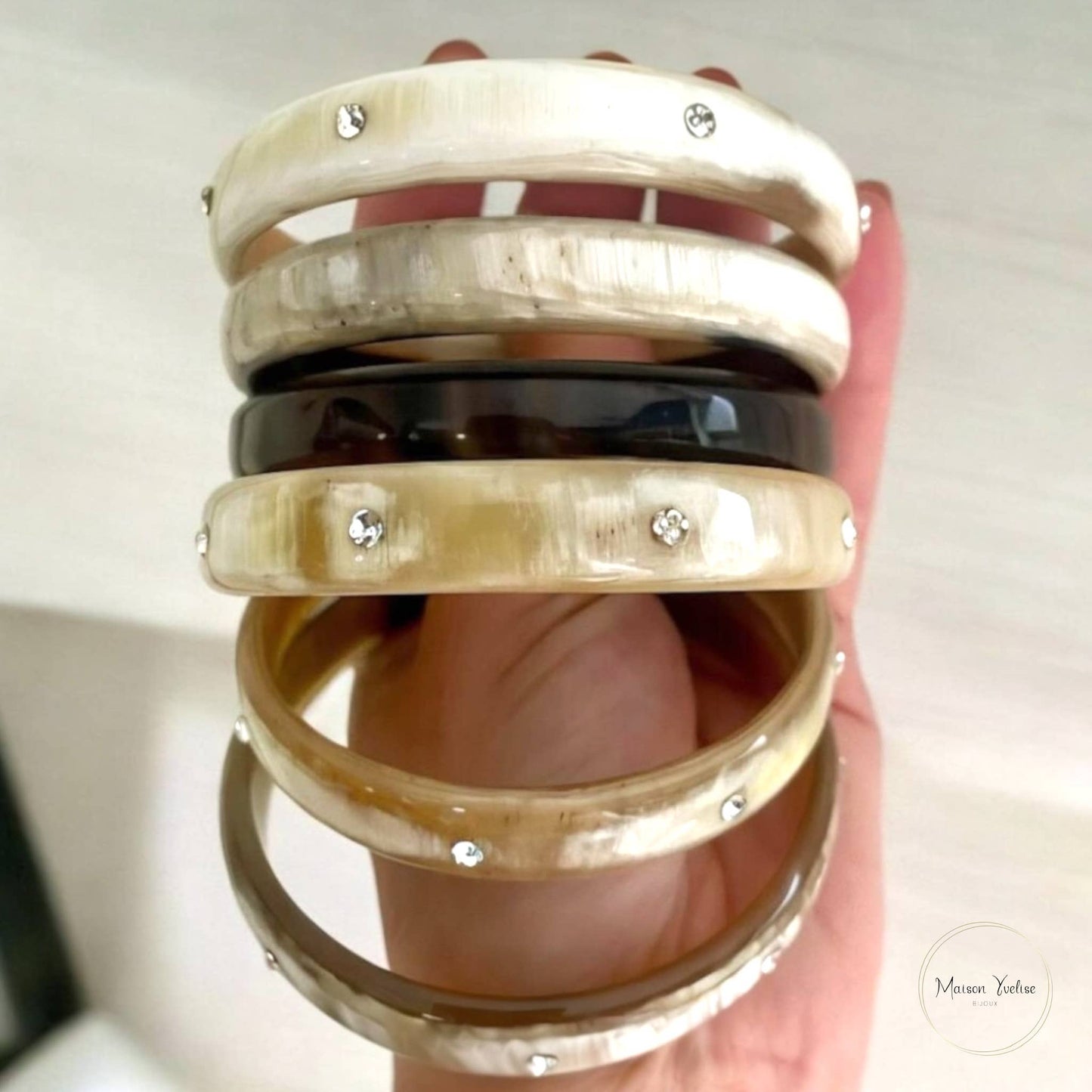Bracelet Femme - Jonc en Corne de Buffle avec Diamants