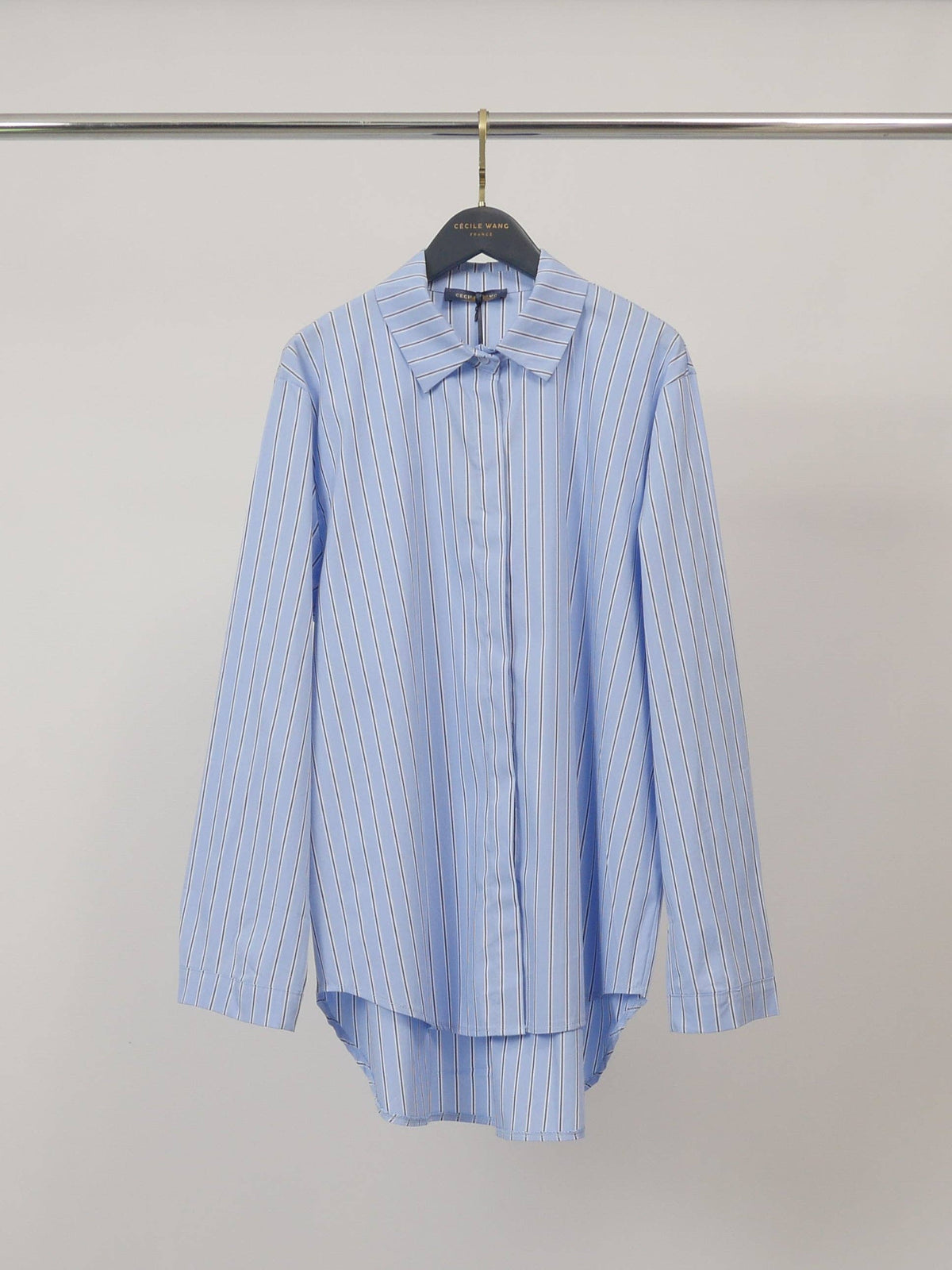 Chemise longue rayée en coton mélangé – THS50320PN-3
