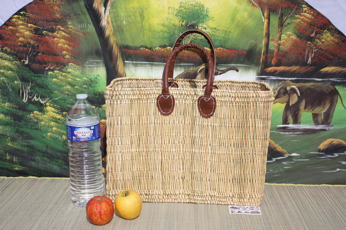Panier à courses coloris naturel - Tressé main en jonc - Sac marchés osier rotin - Cabas Marocain - 3 Tailles