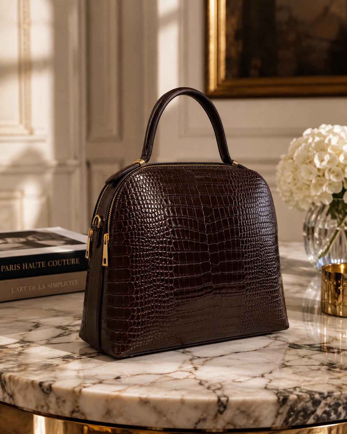 Sac NOA Brown cuir motif crocco – Fabriqué en Italie