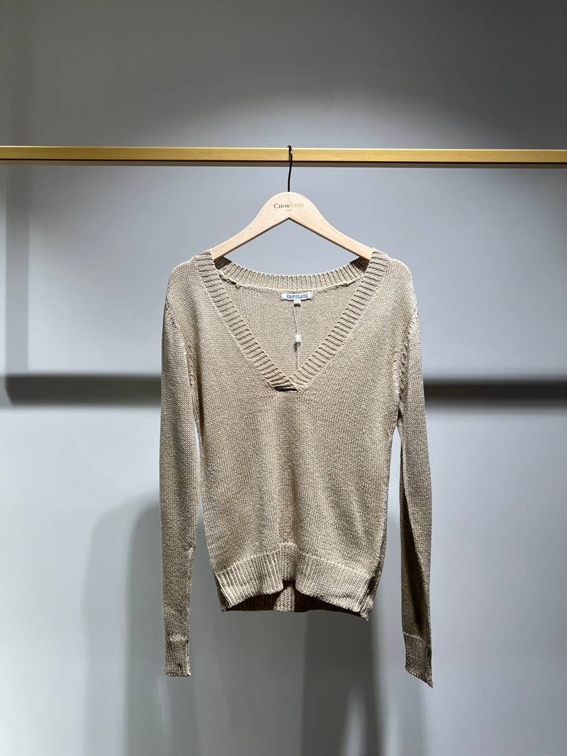 Pull col V en maille métallisé - 2325