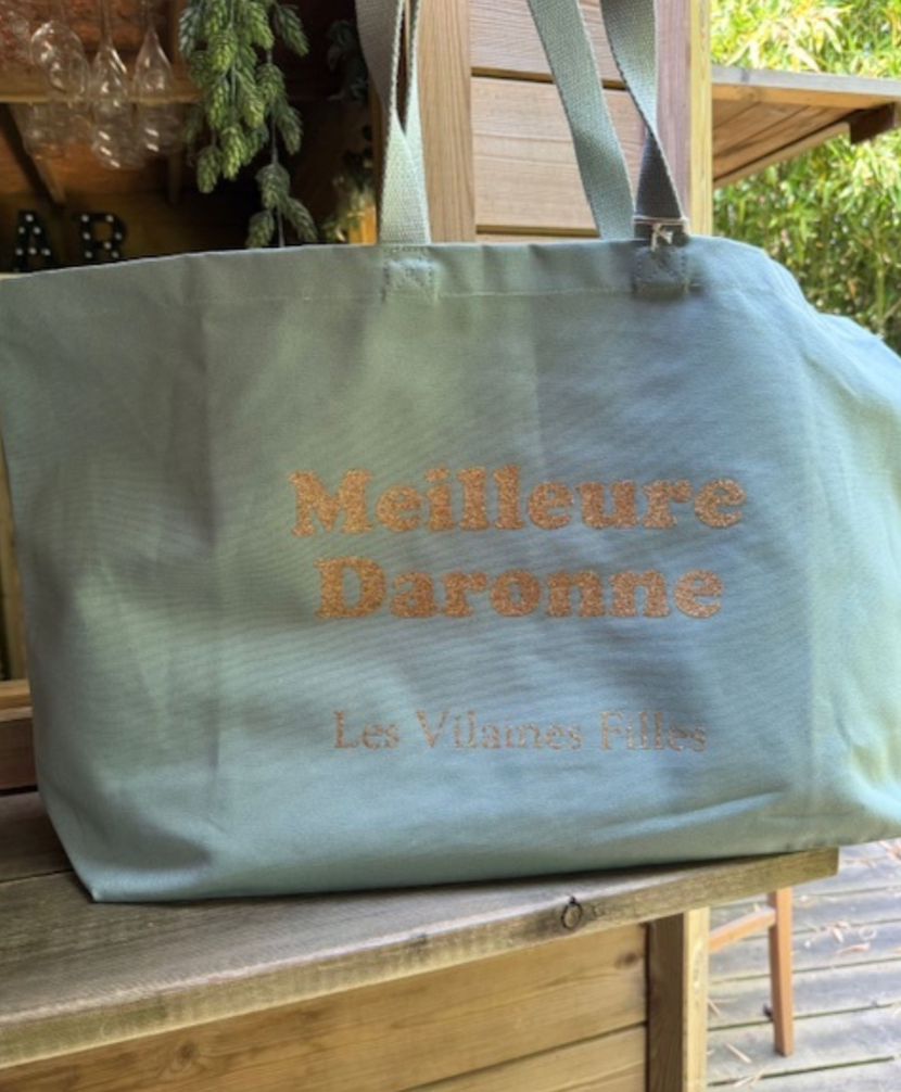 Sac XXL en coton Meilleure daronne coloris Céladon