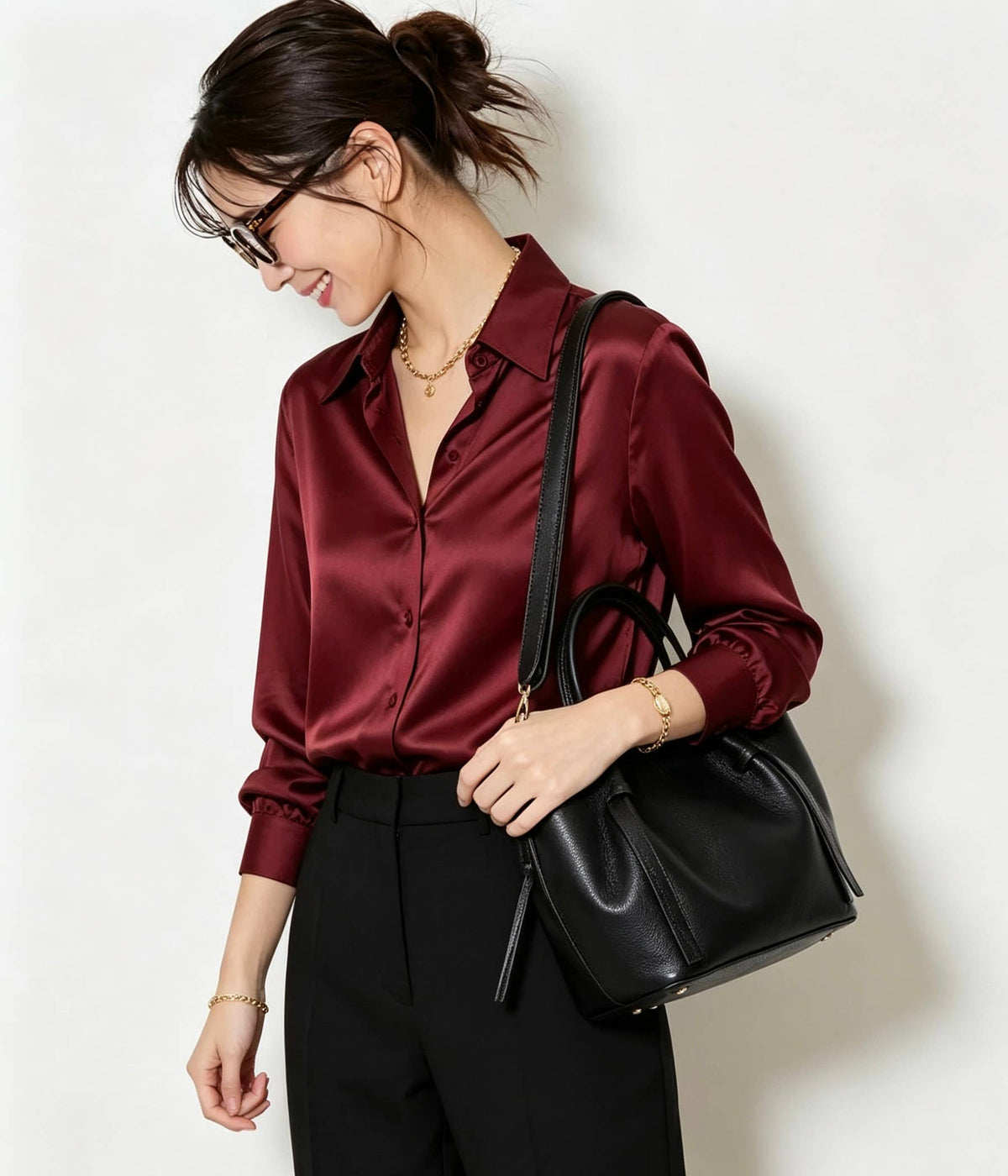 Sac à main et porté épaule en cuir grainé avec pochette intérieure