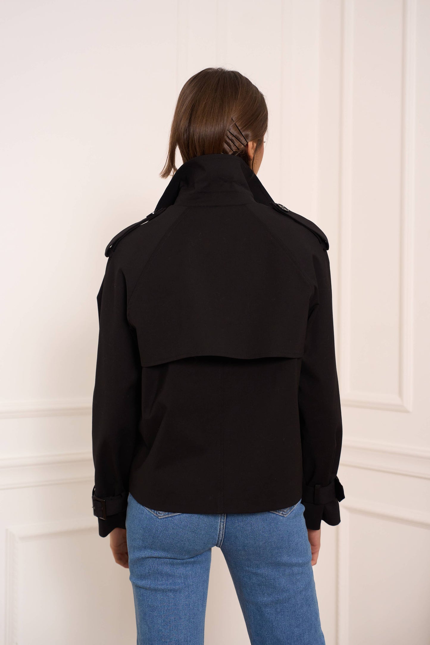 Trench cropped uni en coton mélangé: Blanc