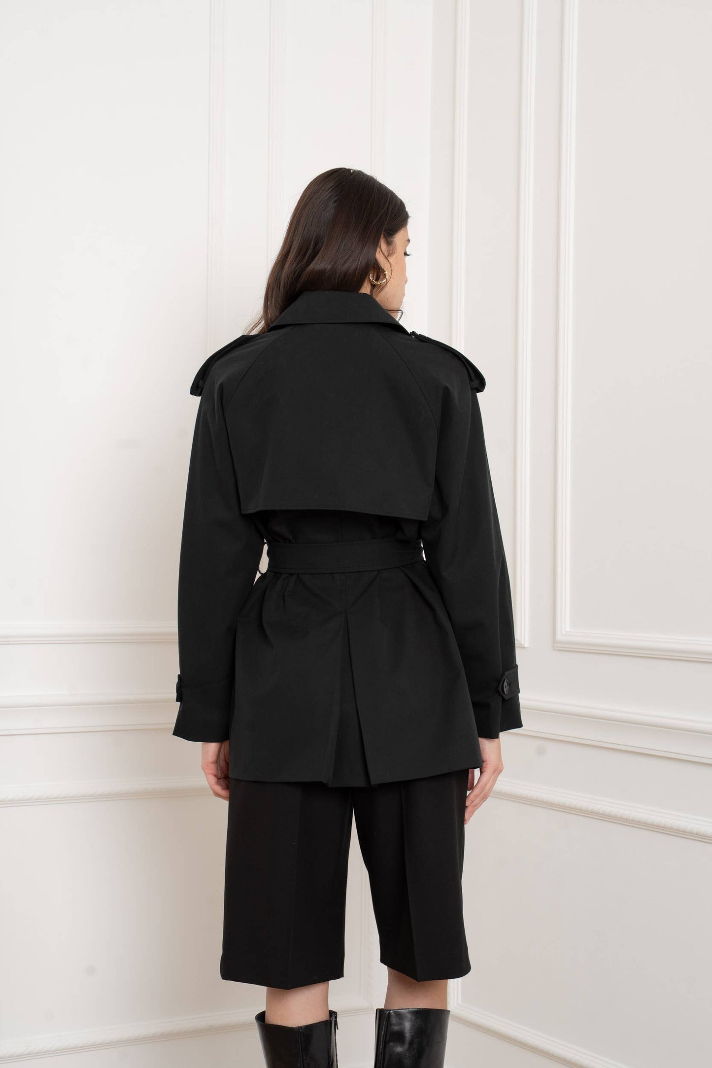 Trench mi-long ceinturé: Noir