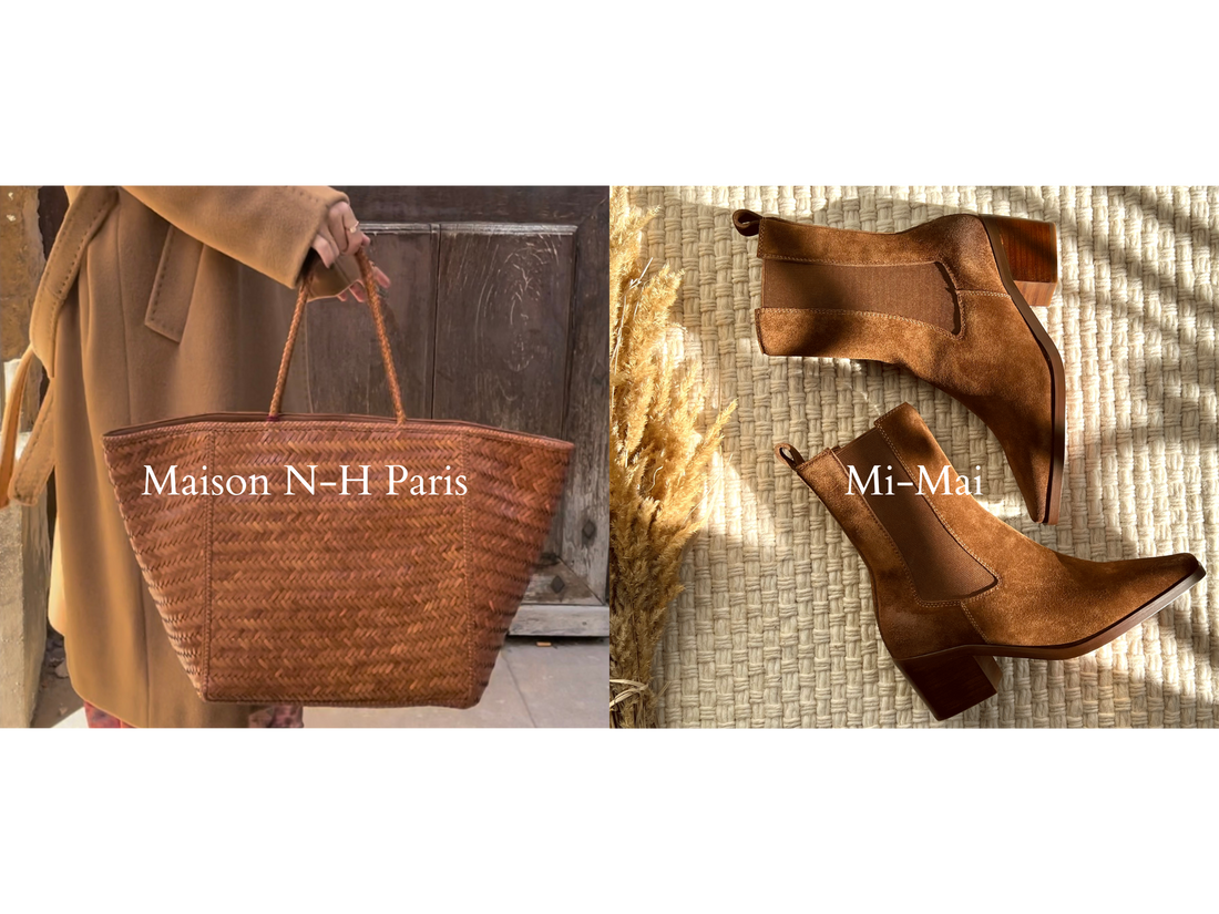 Sac marron Maison N-H Paris et bottines à talons marron Mi-Mai