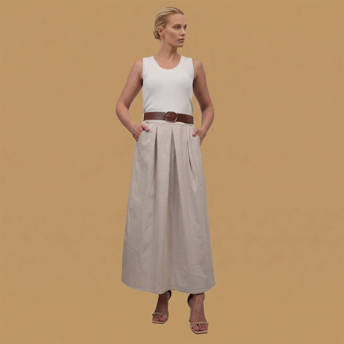 Jupe longue évasée taille haute  TDM19323-6