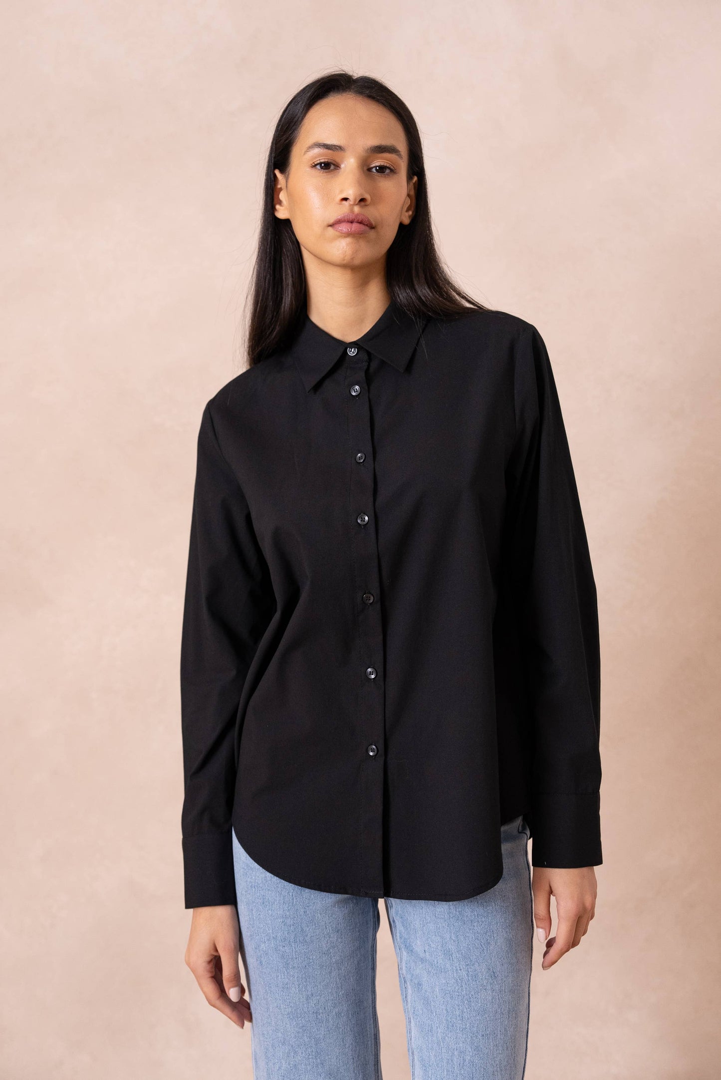 Chemise coton unie avec col à revers: Bleu ciel