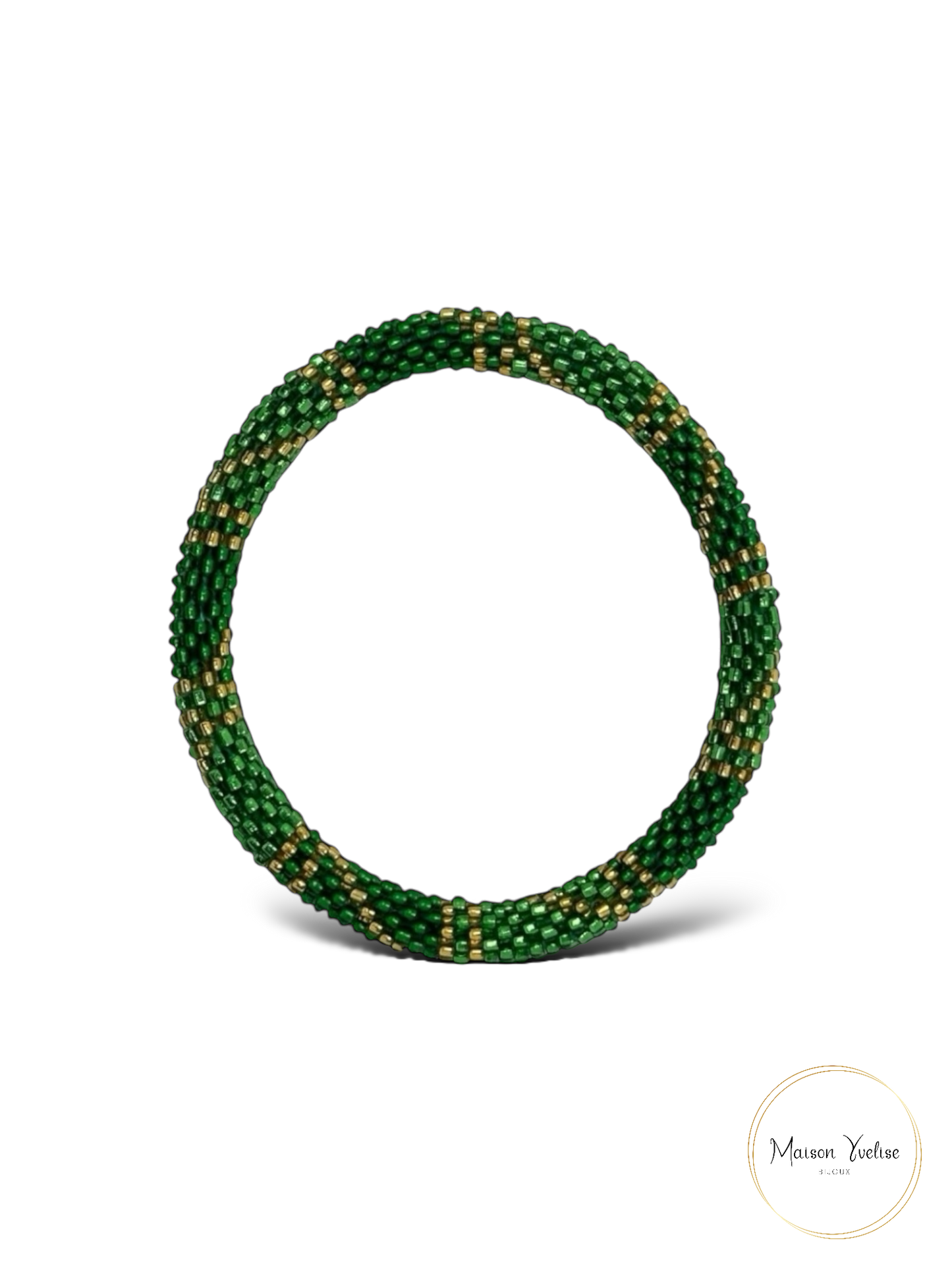 Bracelet Népalais Vert & Or – Artisanat Unique et Tissé Main: 6.5 cm (Diamètre interieur)