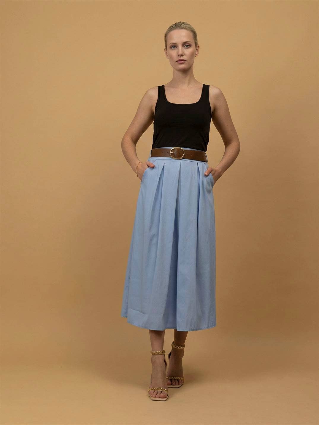 Jupe mi-longue évasée avec ceinture TDM52123-16