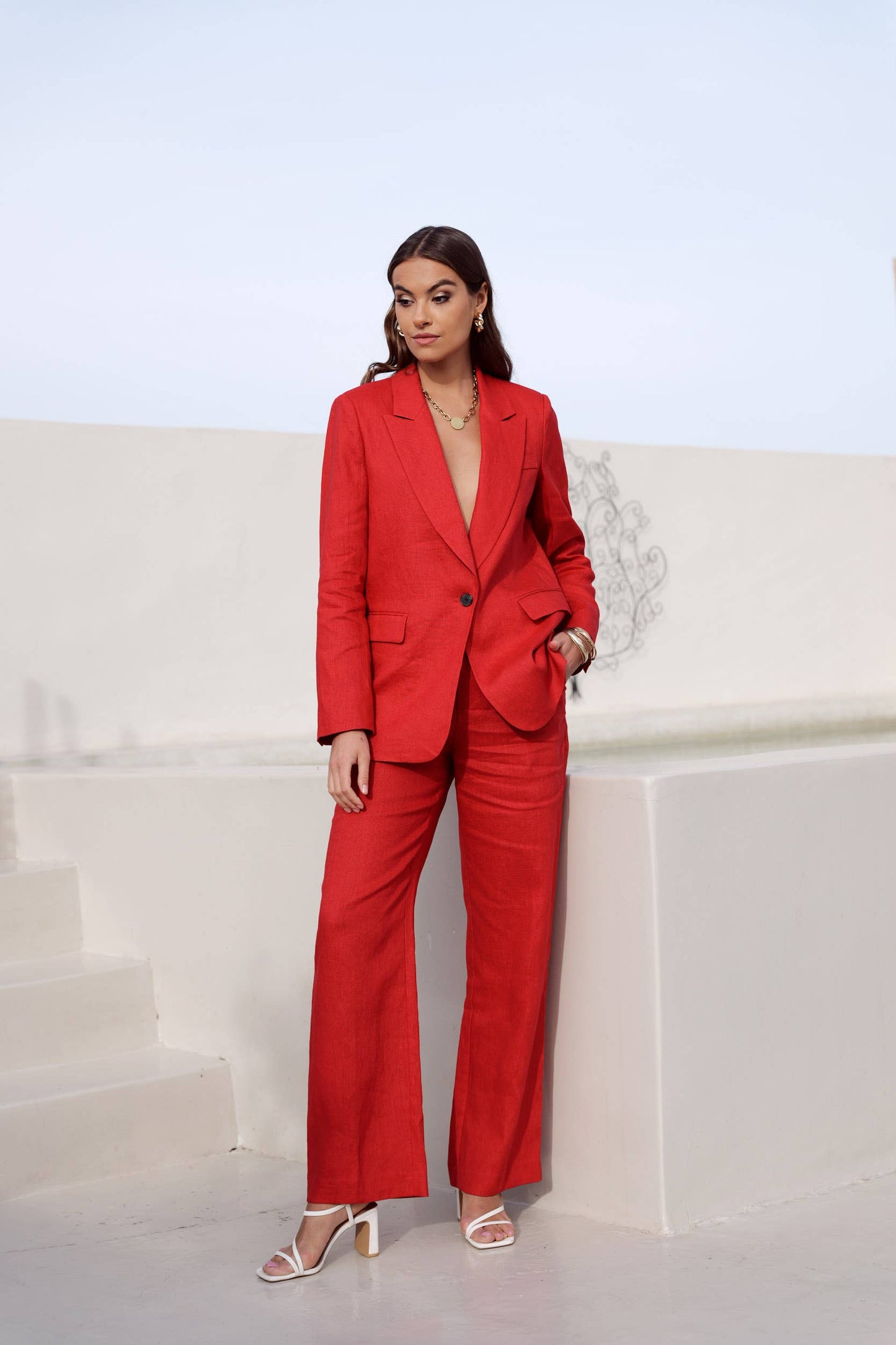[Linen] Veste blazer coupe droite en lin qualité supérieure