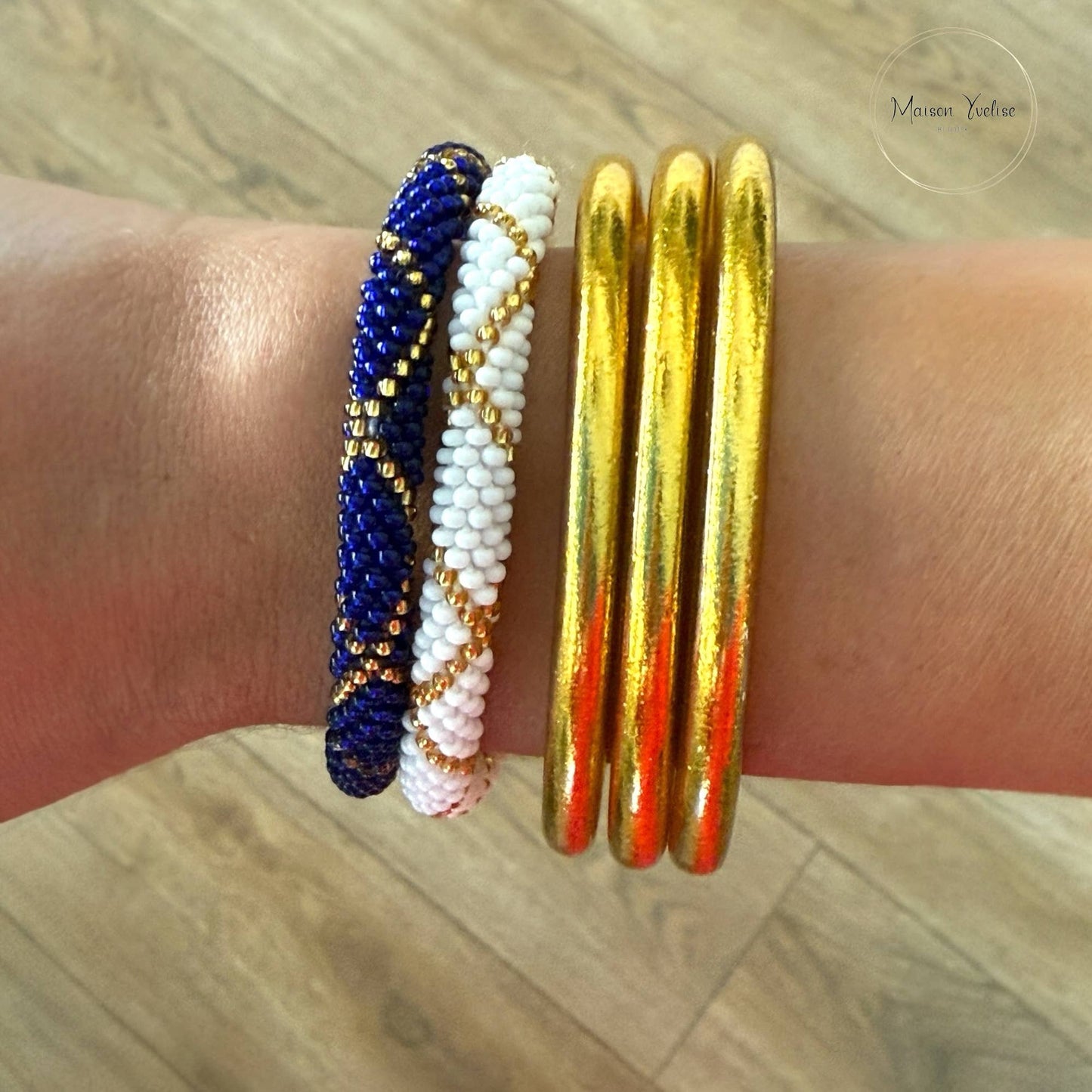 Bracelet Népalais Bleu Marine et Or