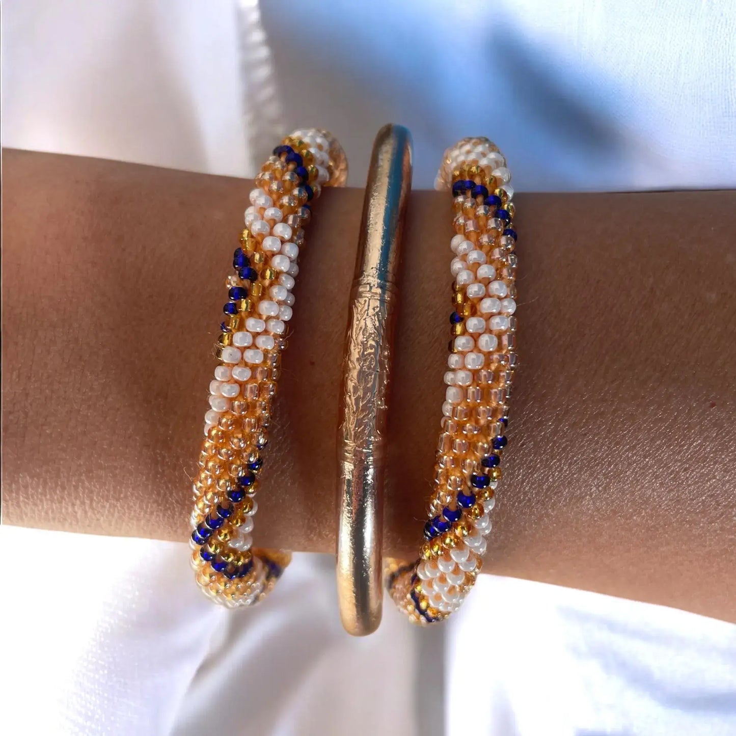 Bracelet Jonc Bouddhiste Thaïlandais Champagne Kumlaï Béni: 6.5 cm (Diamètre interieur)