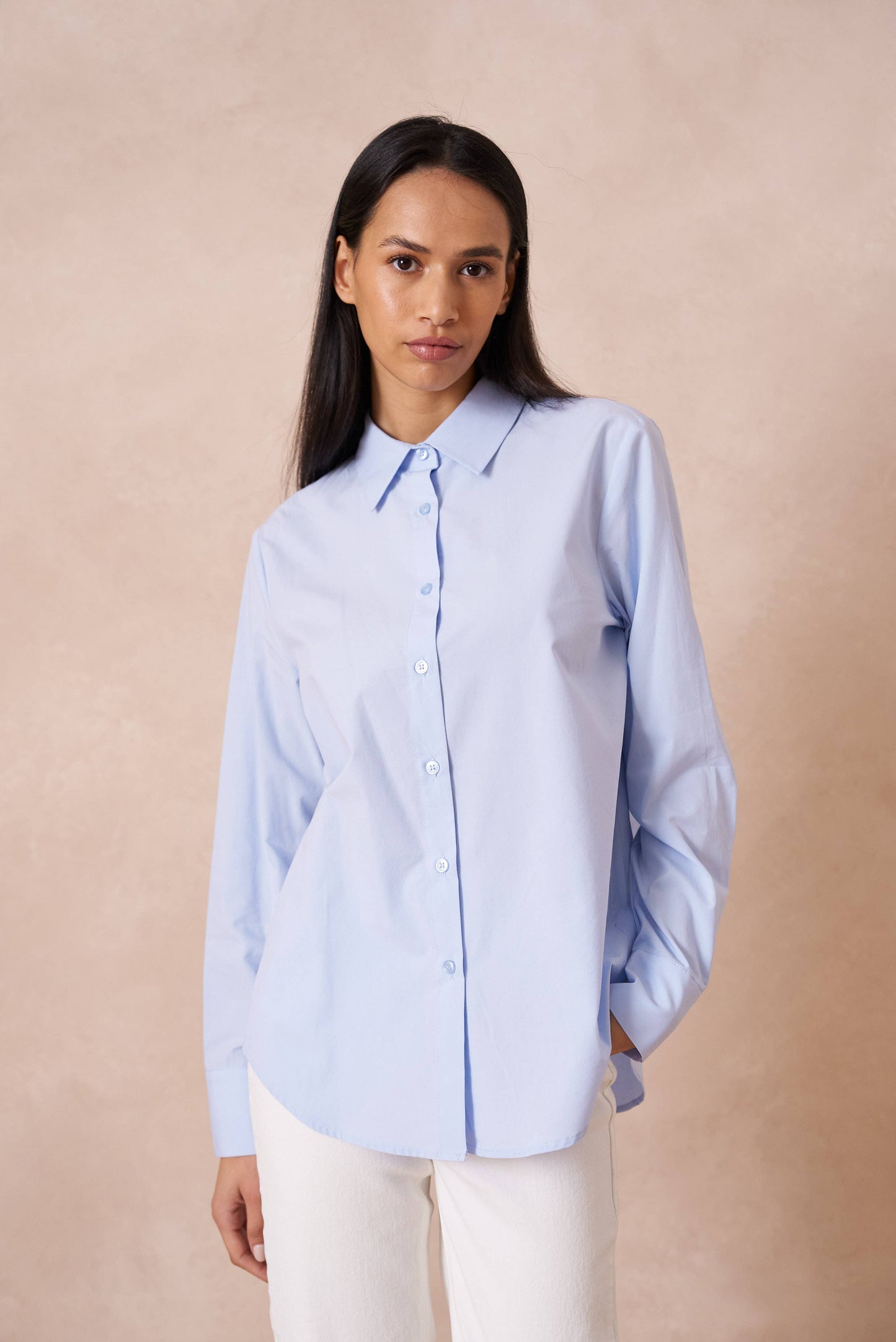 Chemise coton unie avec col à revers: Bleu ciel