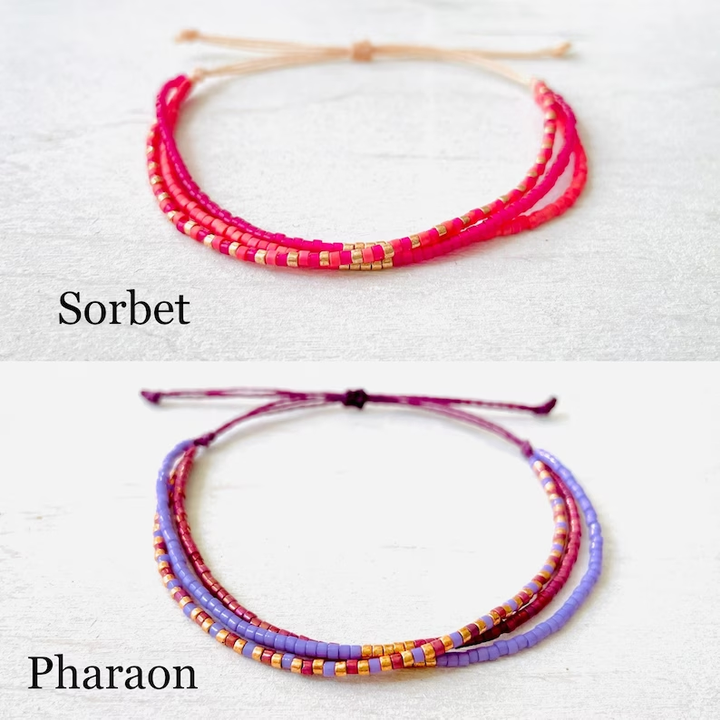 Bracelet Perle Miyuki Réglable en nylon, rocaille: Mint Picasso