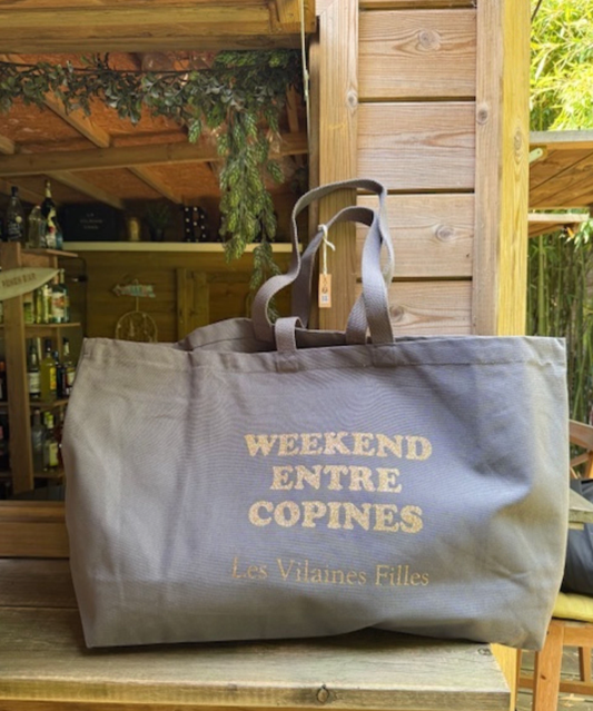 Sac XXL en coton "Weekend entre copines" coloris Gris