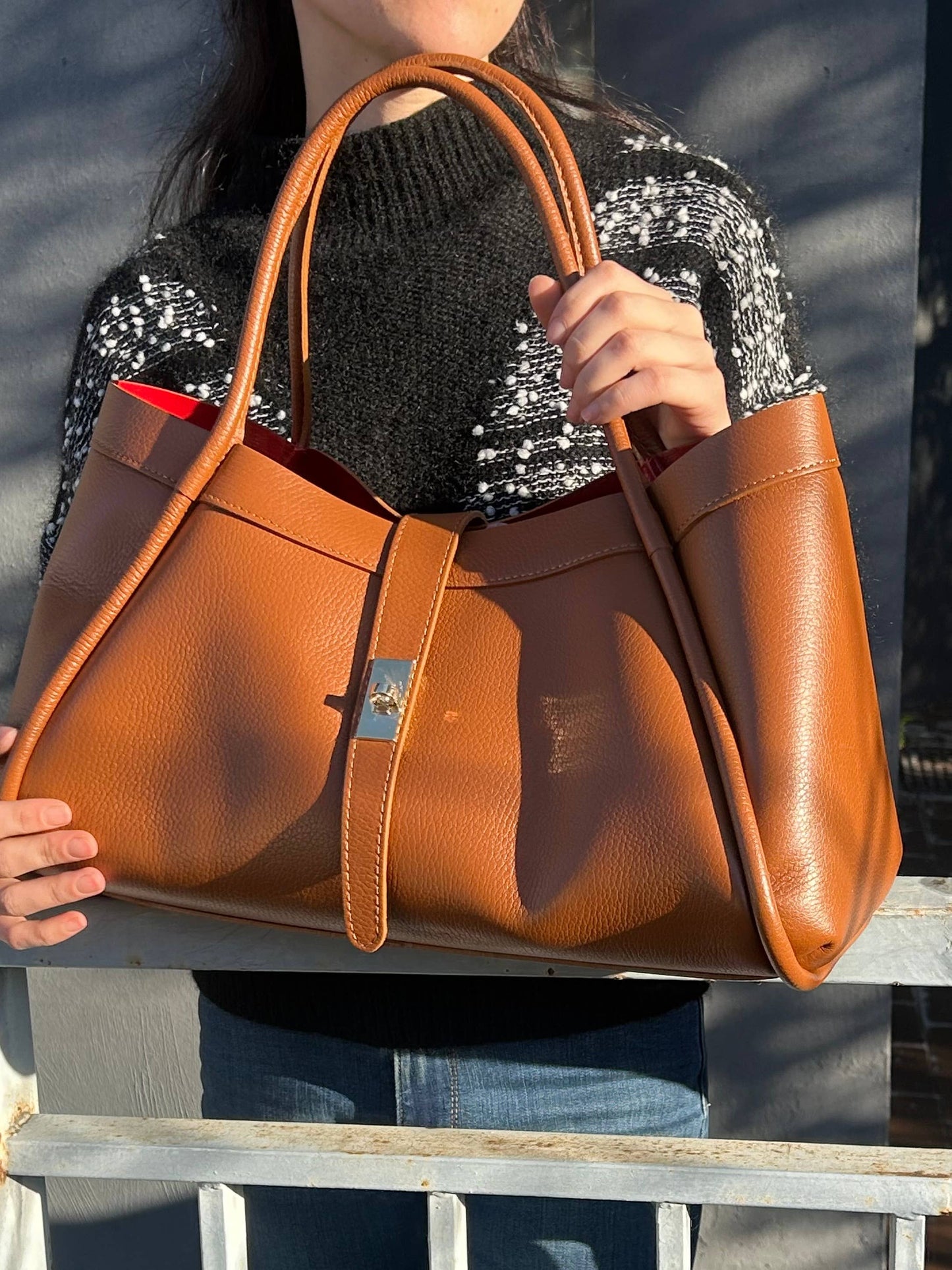 Sac en Cuir Véritable Fabriqué en Italie Élégant 45x25x20cm