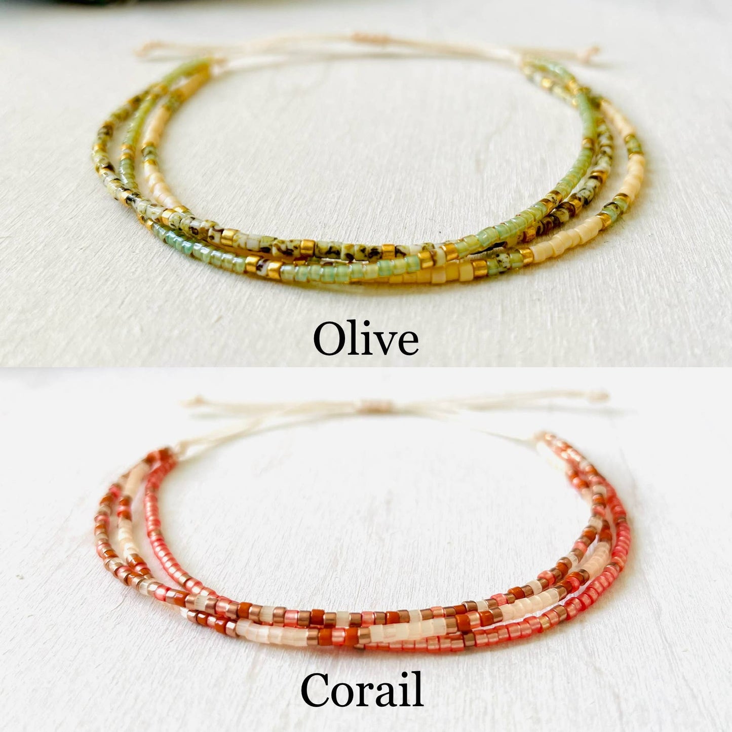 Bracelet Perle Miyuki Réglable en nylon, rocaille: Corail