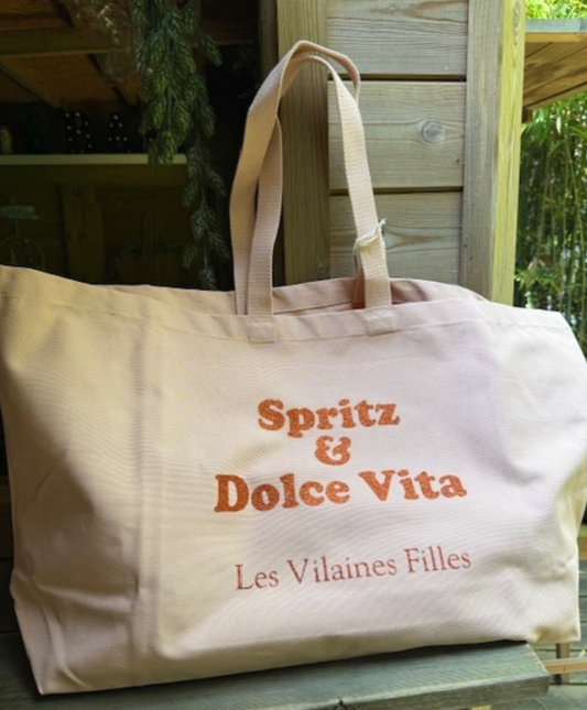 Sac XXL en coton "Spritz et Dolce Vita" coloris pêche
