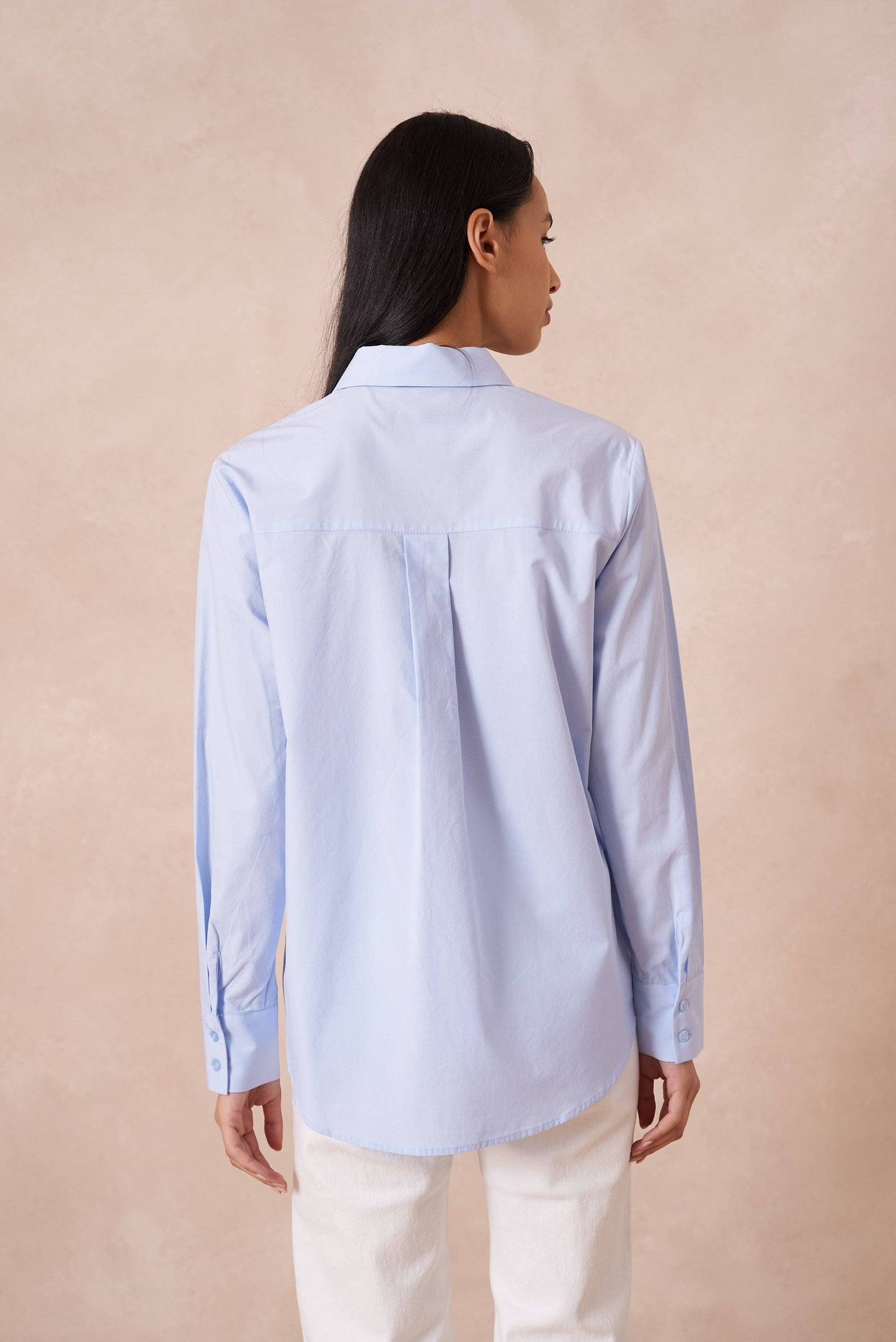 Chemise coton unie avec col à revers: Bleu ciel