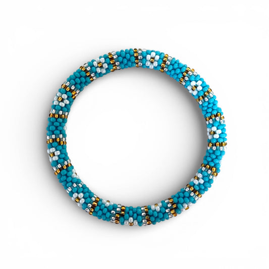 Bracelet népalais turquoise blanc et doré