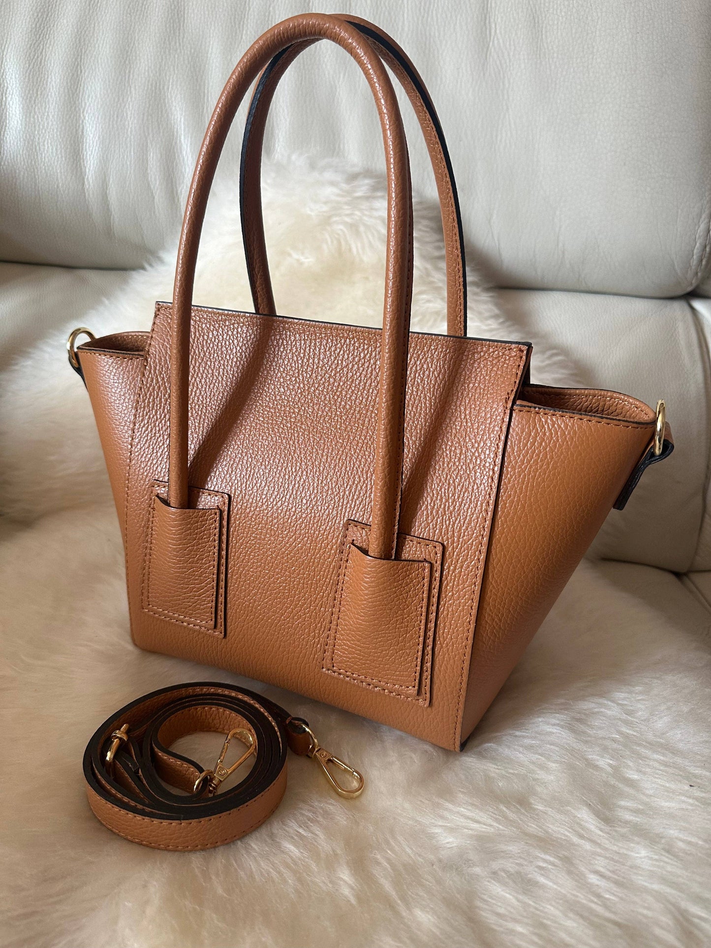 ANGELINA - Sac en cuir véritable: Bleu ciel