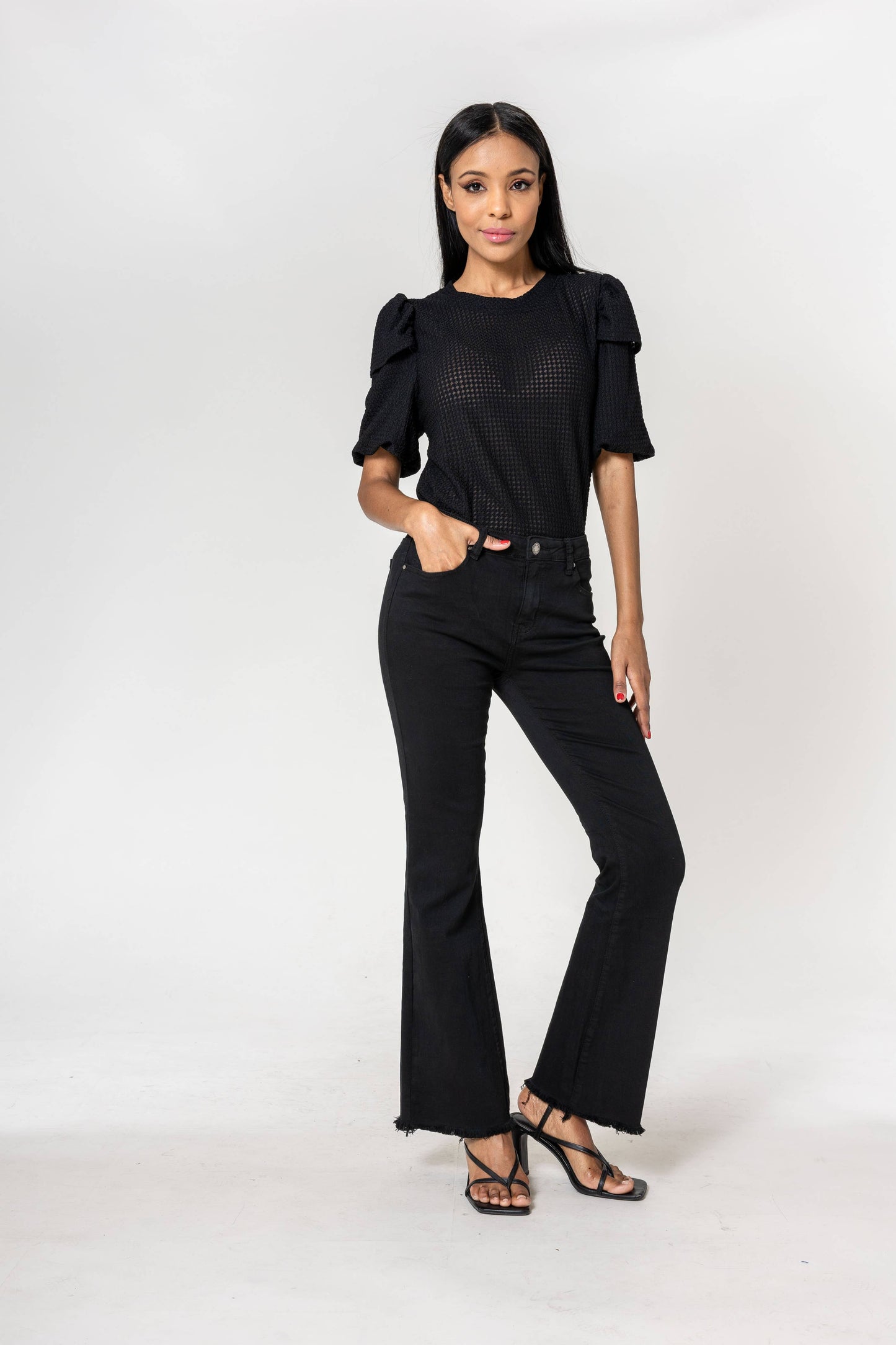 Pantalon Nina Carter bootcut effiloché en bas de jambe Noir