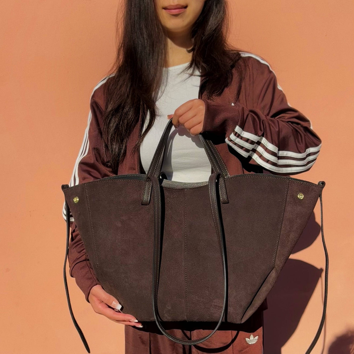 Sac en véritable cuir suédé, grande taille