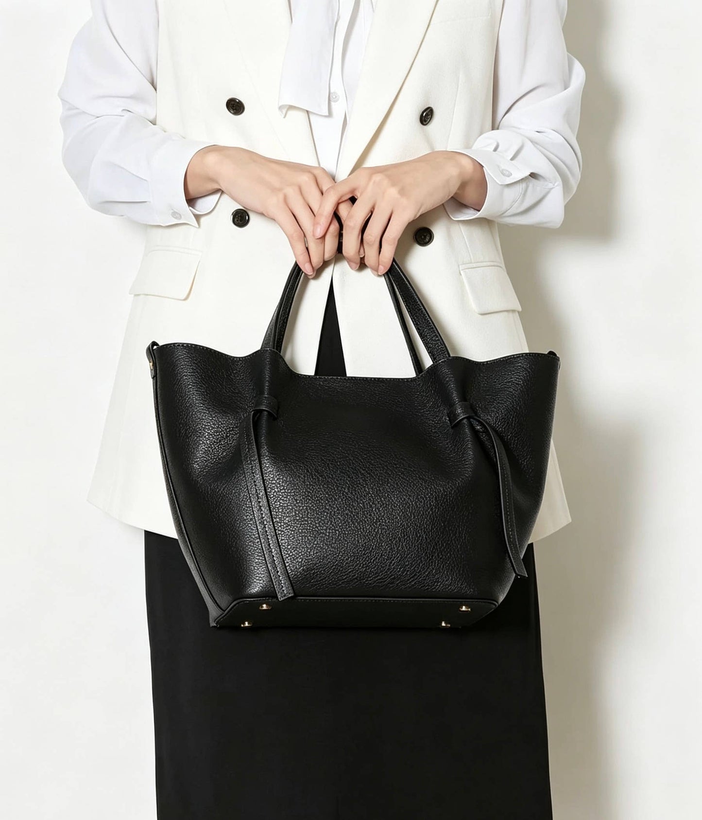 Sac à main et porté épaule en cuir grainé avec pochette intérieure