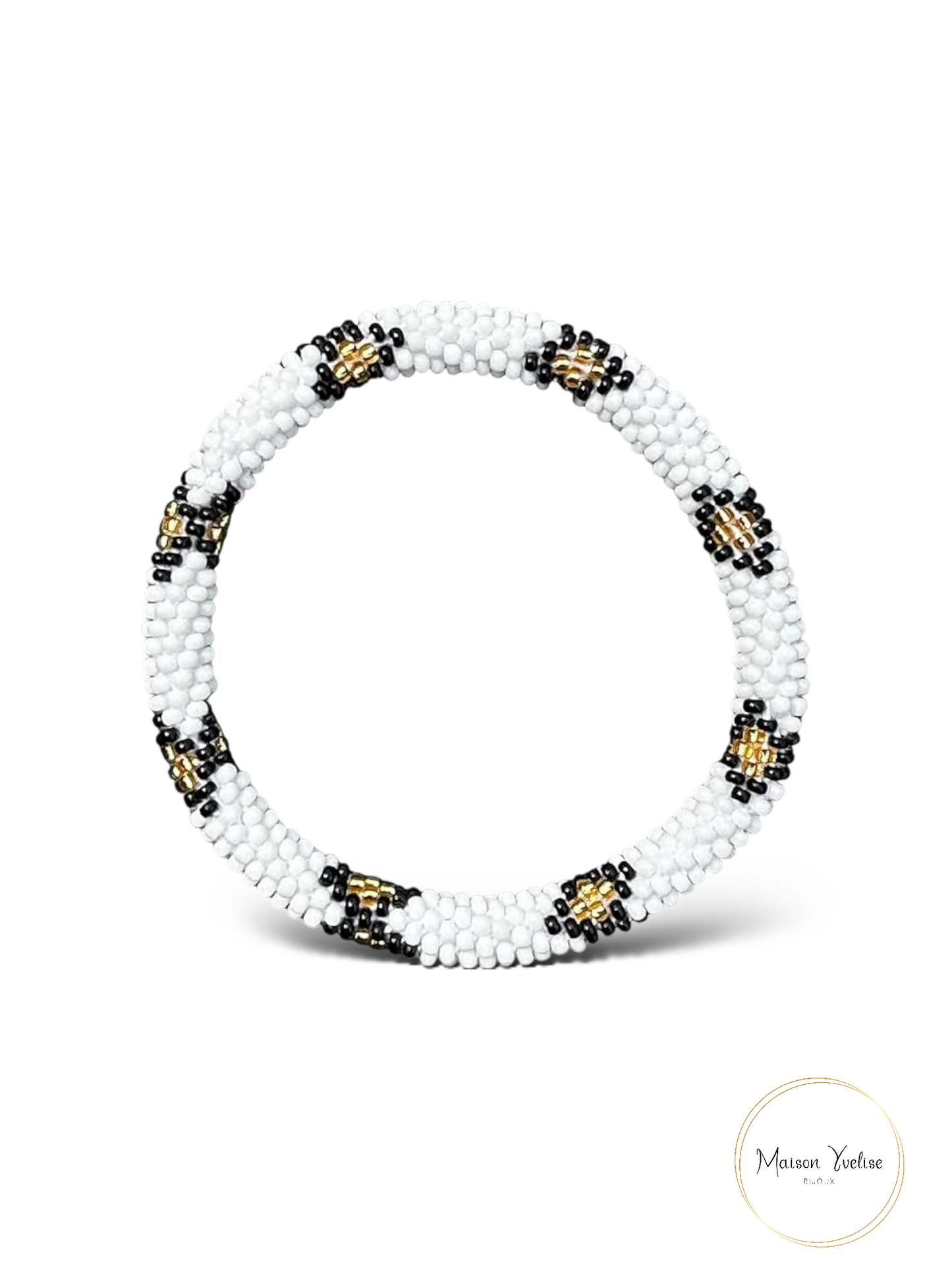 Bracelet Népalais Blanc Or et Noir: 6.5 cm (Diamètre interieur)