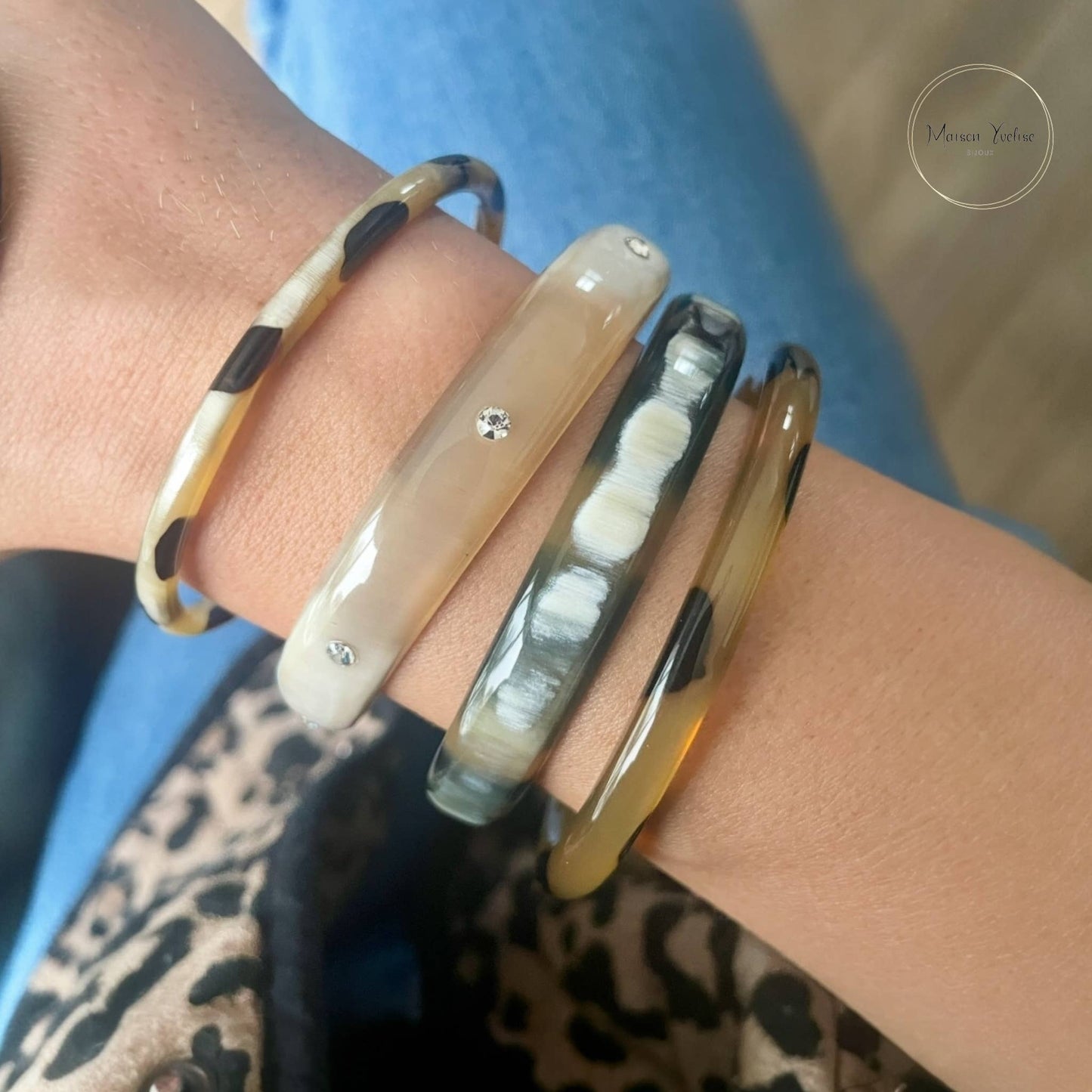 Bracelet Femme - Jonc en Corne de Buffle avec Diamants