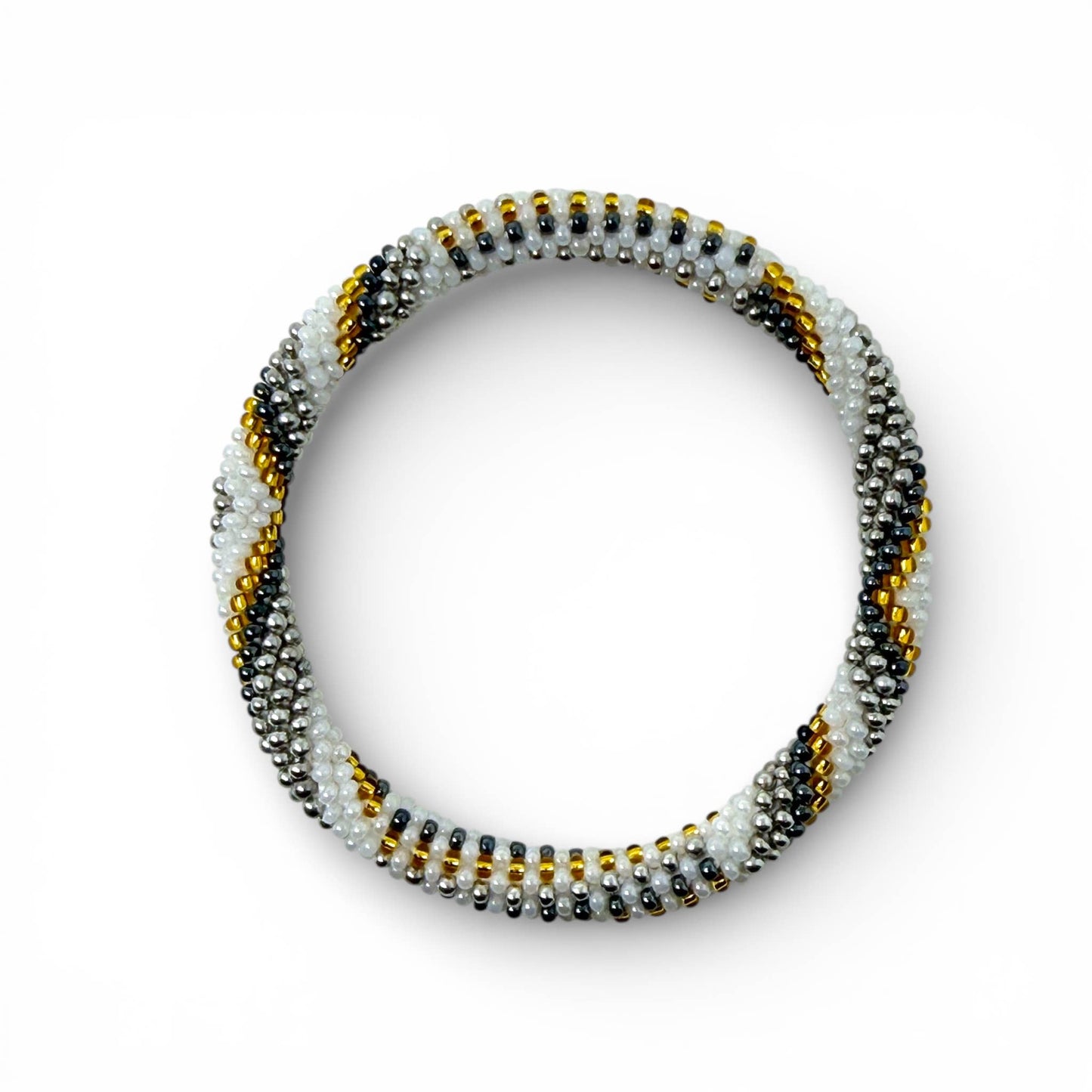 Bracelet Népalais Gris Argenté et Doré