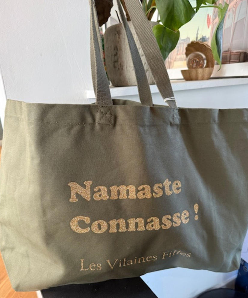 Sac XXL en coton "Namaste connasse" coloris kaki