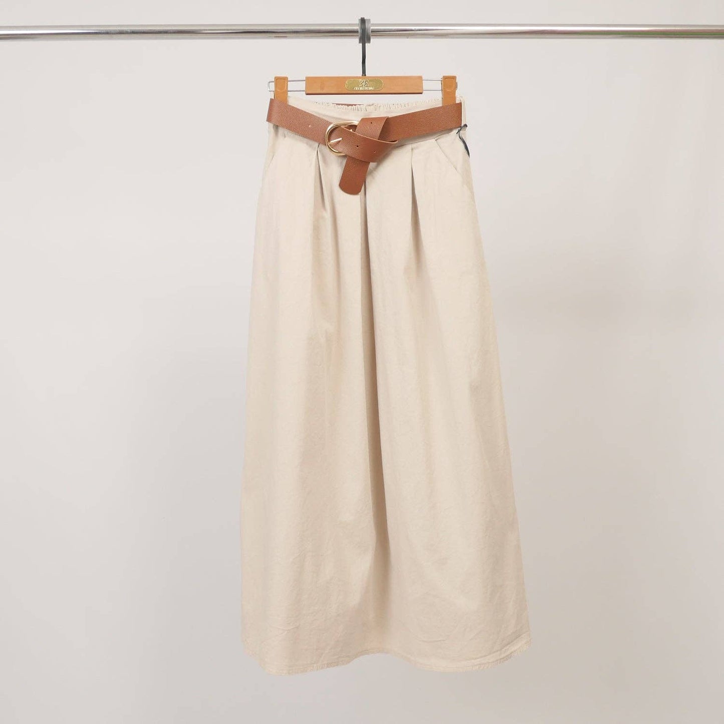 Jupe midi ceinturée à plis taille élastiquée TDM19323-11