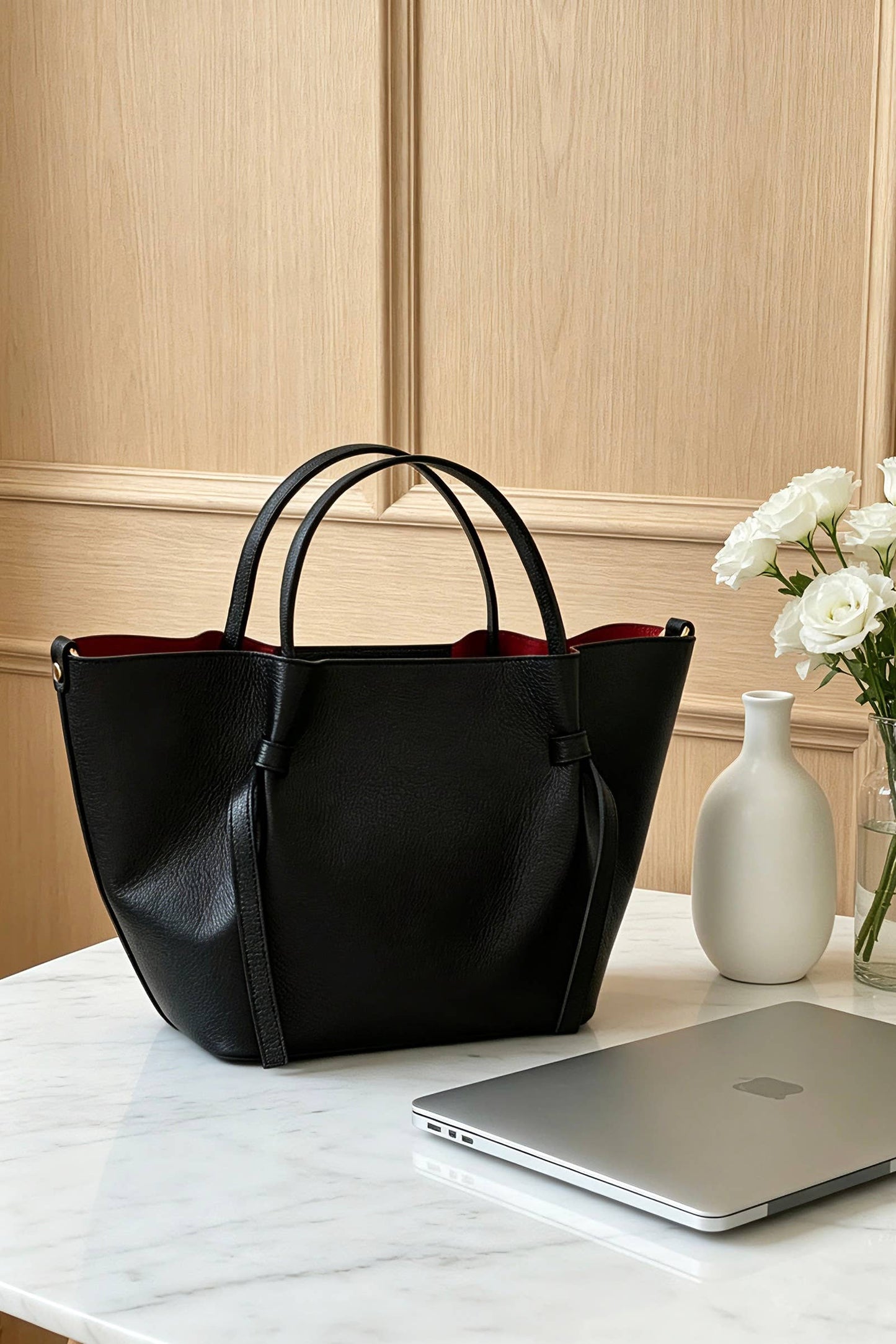 Sac à main et porté épaule en cuir grainé avec pochette intérieure
