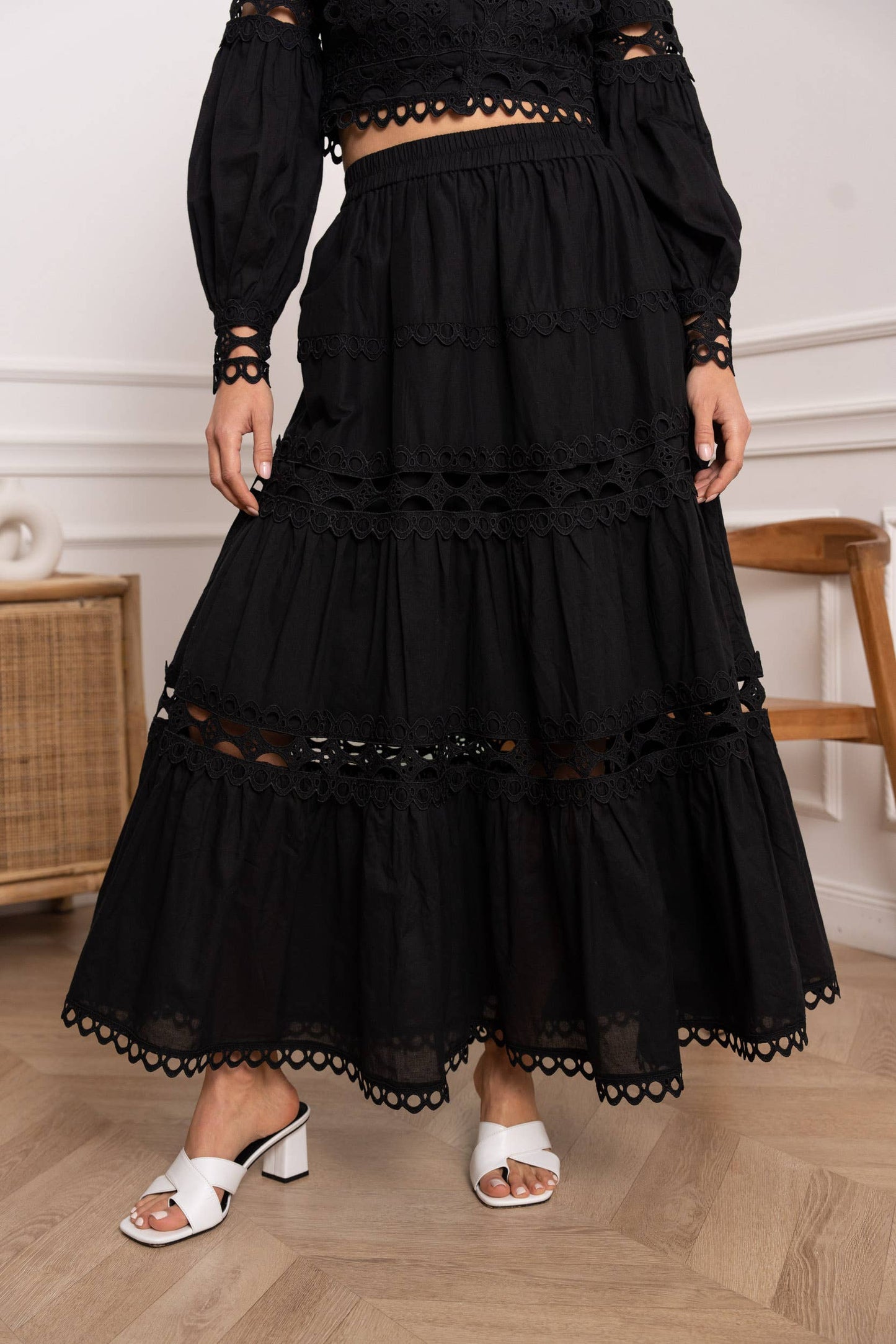 Jupe longue Ellie en coton ajouré - 81015#