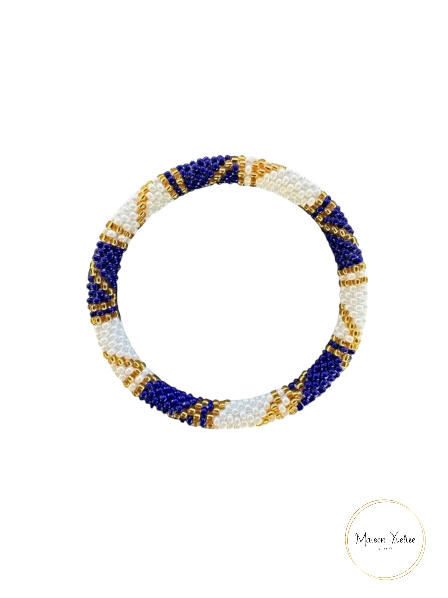 Bracelet Népalais Bleu Blanc Or: 6.5 cm (Diamètre interieur)