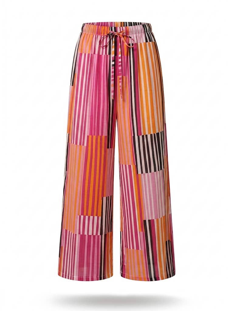 Pantalon imprimé rayé en voile de coton
