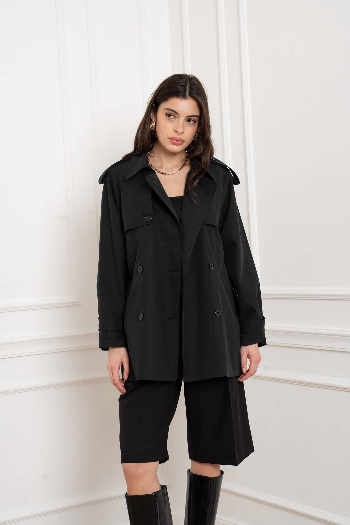 Trench mi-long ceinturé: Noir