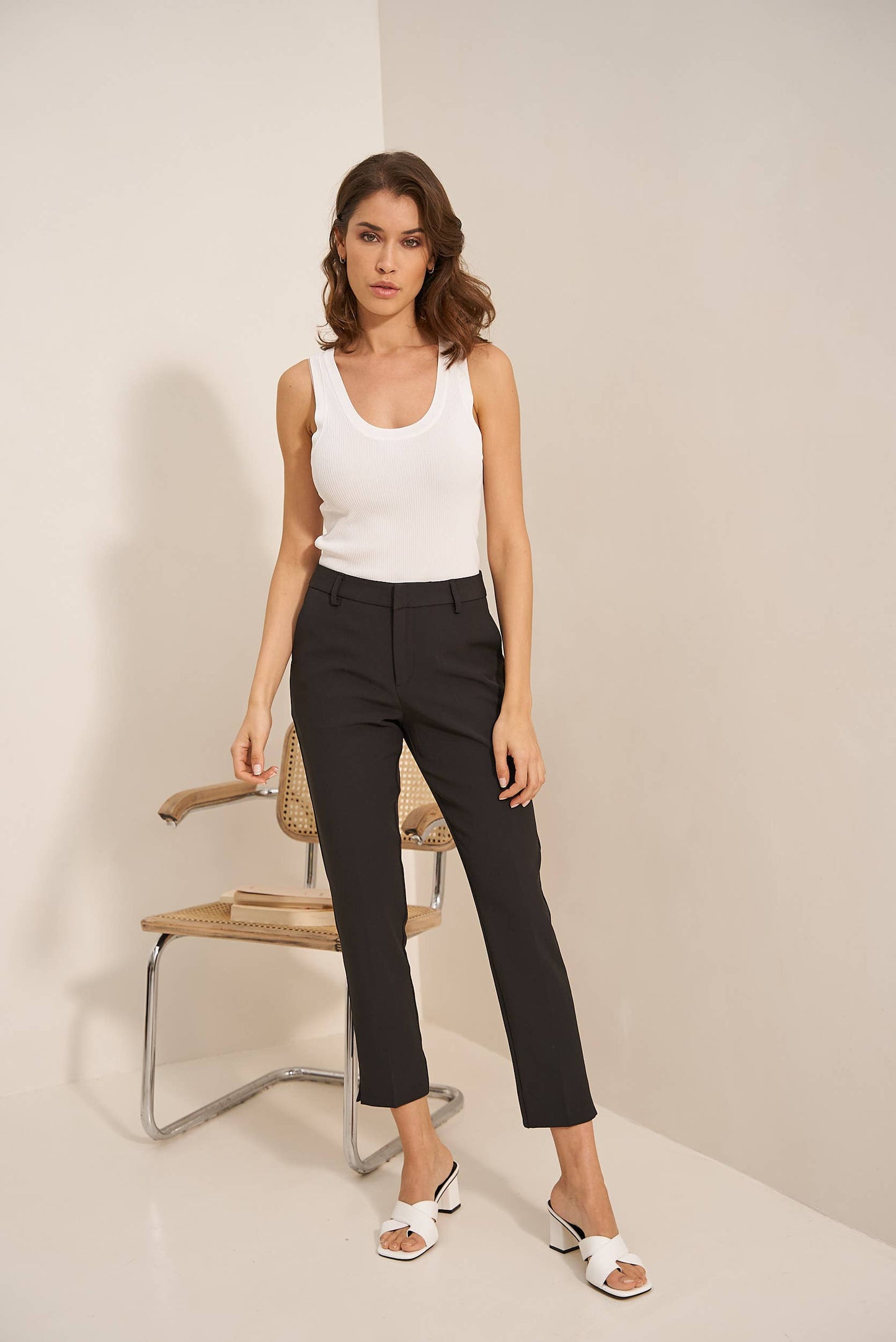[Signature] Pantalon taille haute coupe cigarette : Noir