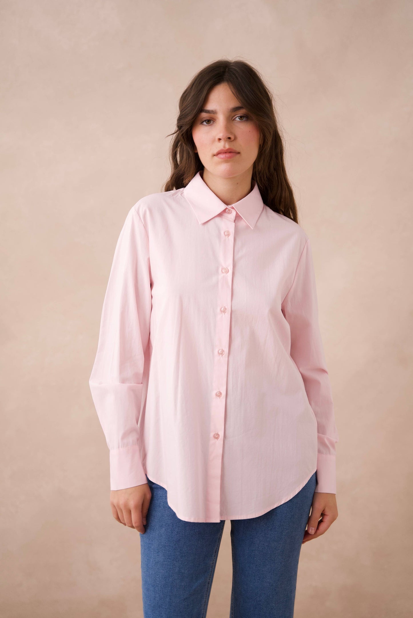 Chemise coton unie avec col à revers: Blanc