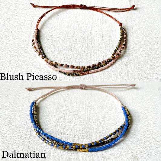 Bracelet Perle Miyuki Réglable en nylon, rocaille: Blush Picasso