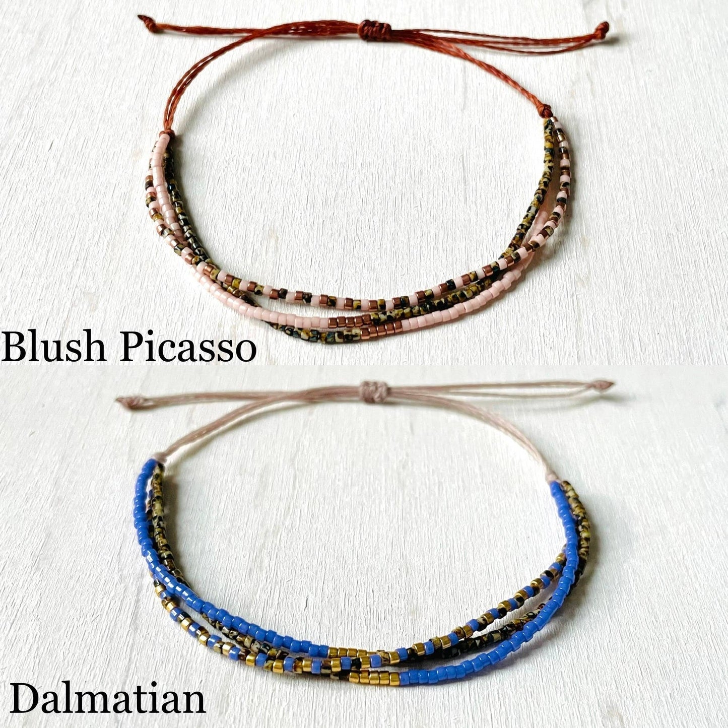 Bracelet Perle Miyuki Réglable en nylon, rocaille: Mint Picasso