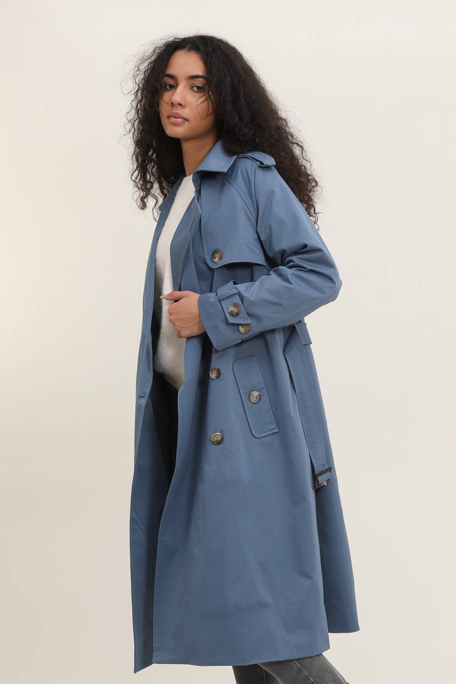 Trench long avec double boutonnage: Bleu