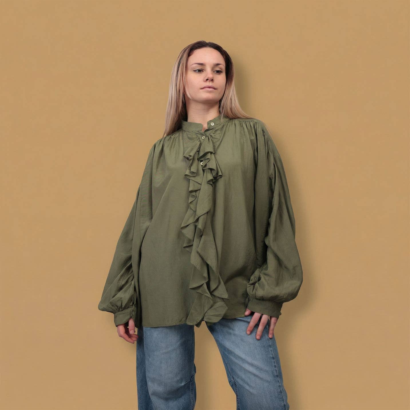 Chemise à volants col officier – DB14953: Khaki