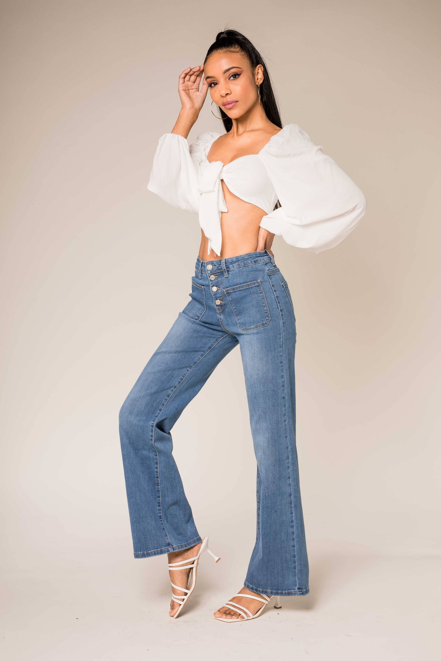 Back to school Jean Flare large taille haute stretch P139
