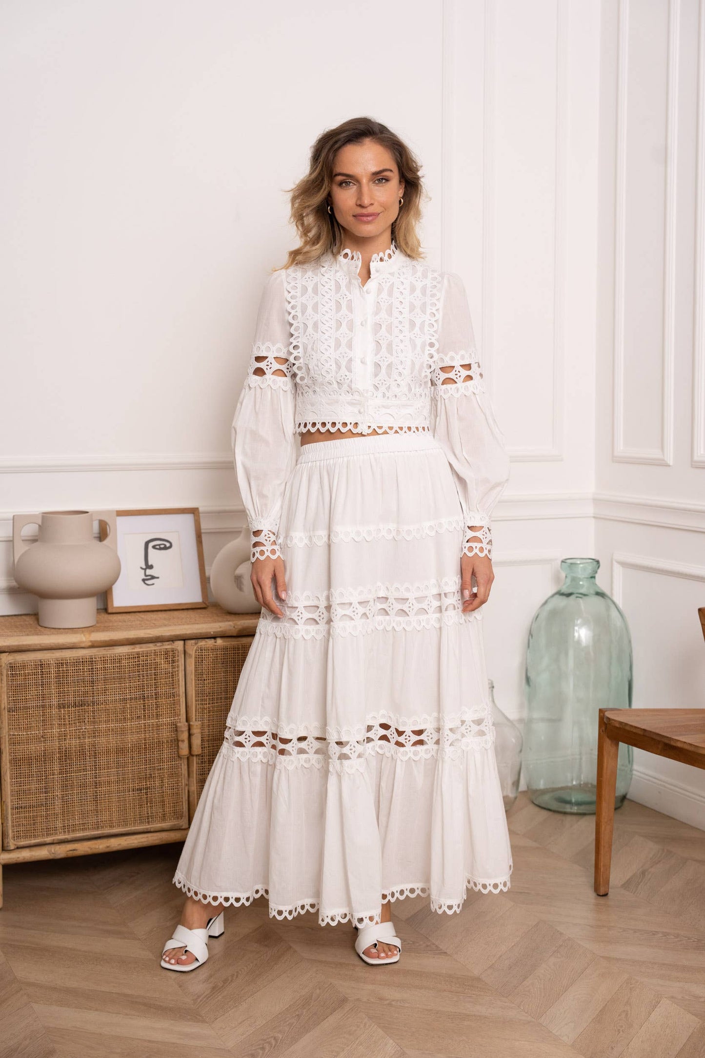Jupe longue Ellie en coton ajouré - 81015#